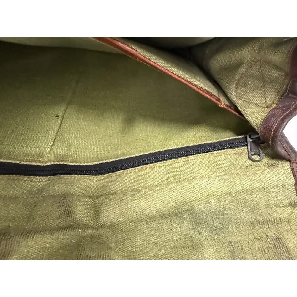 Vintage Brown Leather Messenger Bag-Distressed Patina, Brass Buckle, Green Liner